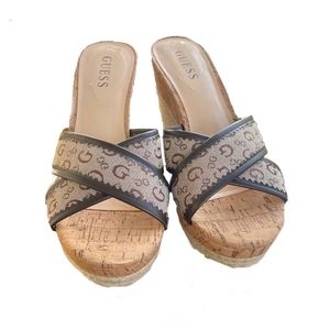Guess Black and Brown Espadrille Wedges
